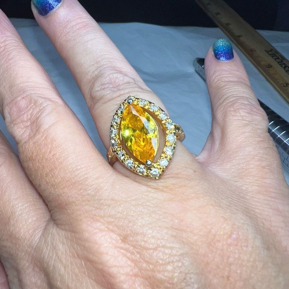 18K Gold Filled Yellow CZ Marquise Halo Cocktail Ring Size 7.5